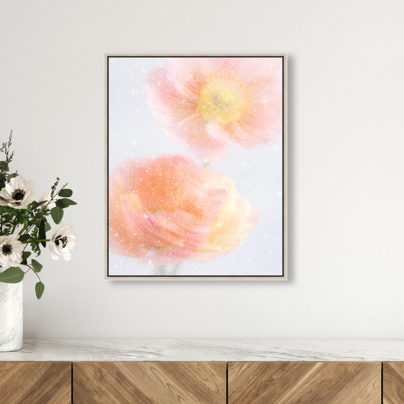 Hazy Camelias Print by Oliver Gal, 17"H x 21"W, Silver Floater Frame