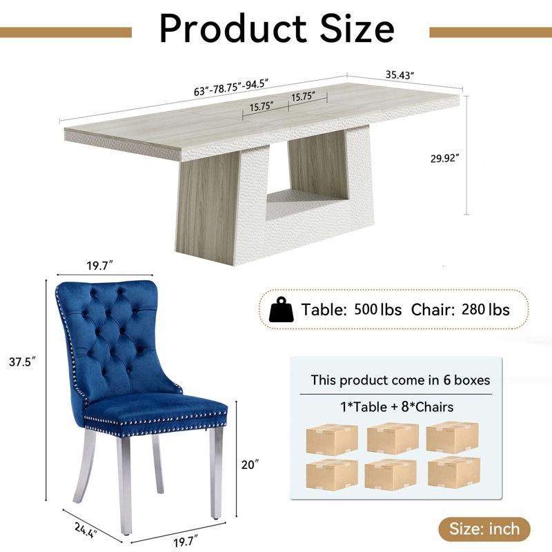 Dining Set, 9, Bleu