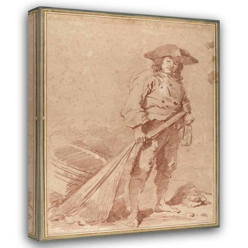 «A Fisherman Pulling a Net» par Jean-Honoré Fragonard - Art mural sur toile tendue avec châssis, H 24 po x l 17 po