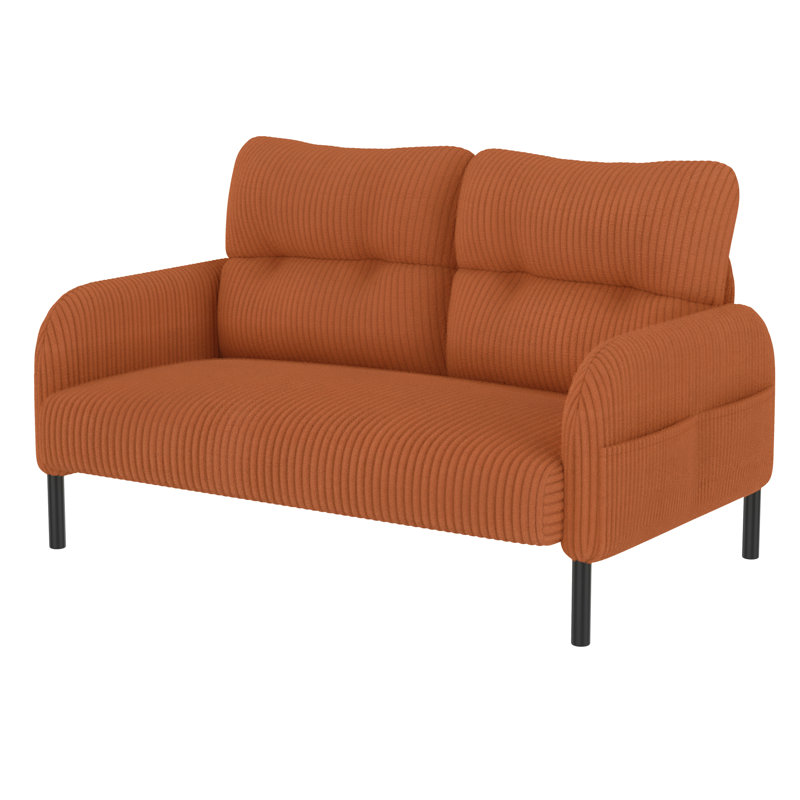 Élégant lit double en velours côtelé orange, équipé de coussins à haute densité et de poches latérales Élégante éponge orange, structure en bois massif, fonction de rangement