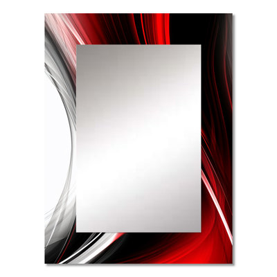 Red Black Infinite Ripples II - Waves Large Wall Mirror, Red Decorative Mirror, Printed Metal Art