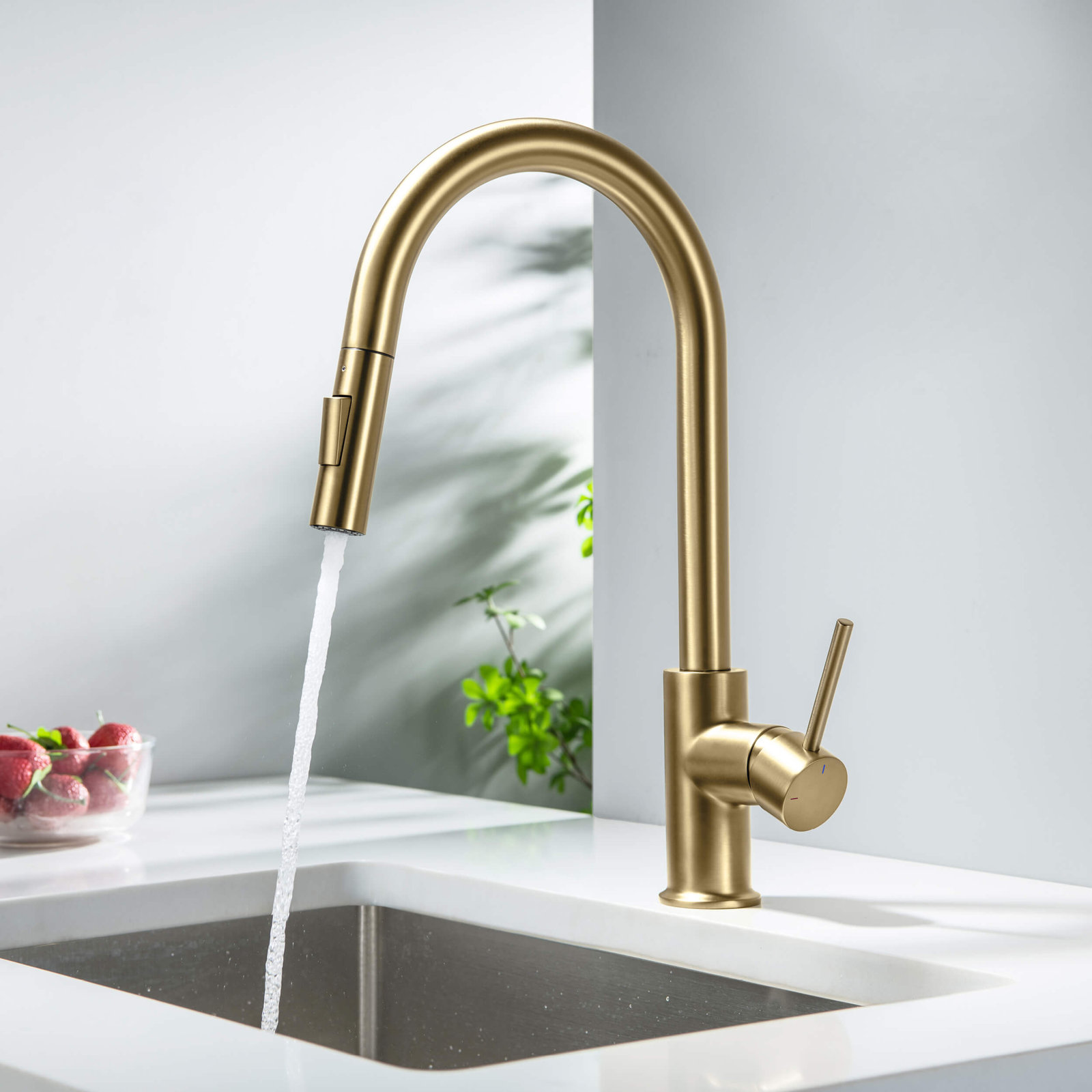 Circular Pull-Down Kitchen Faucet, Brushed Brass