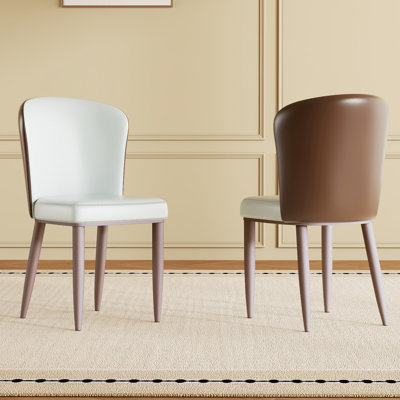 Modern American Design Dining Chairs Of 2, White Pu Leather, Carbon Steel Legs, Ideal For Long - Term Sitting In Home Office, Easy To Up 2 With Leather Upholstery, Ergonomic Room Design, Lightweight