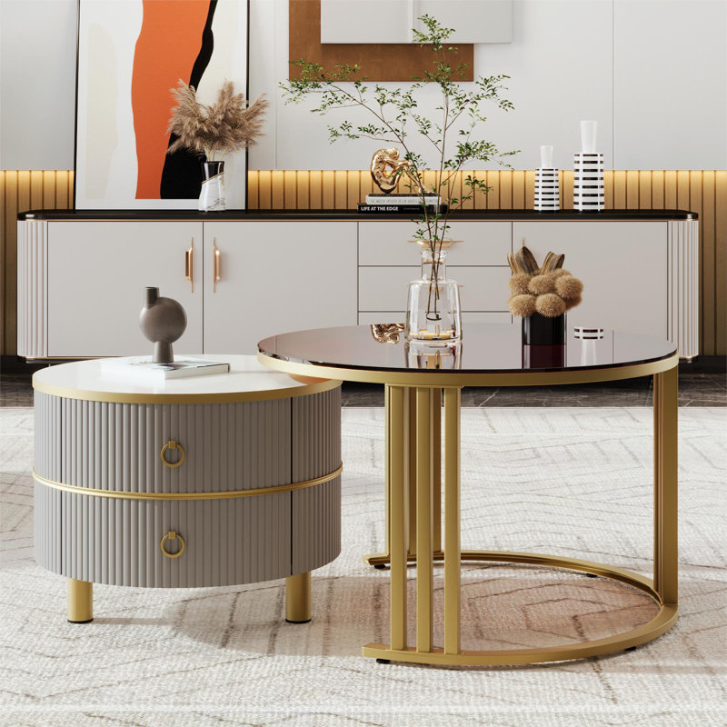 Aveanna Coffee Table with Storage, Brown/Black, Black