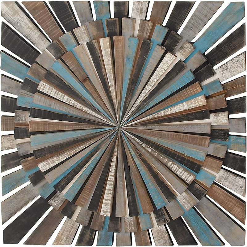 Multicolored Wood Starburst Carved Wall Decor 36"