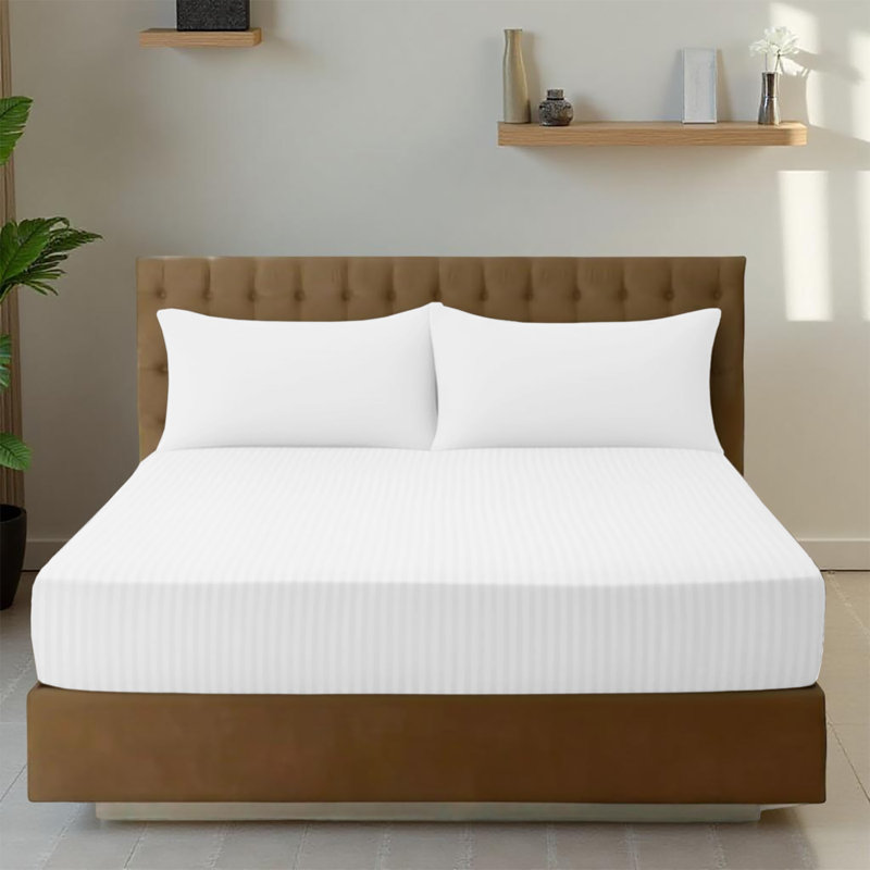Premium Stripe Fitted Sheet - Deep Pocket, Wrinkle-Free, Ultra Soft Microfiber Bed Sheet, Single (3'), White Striped