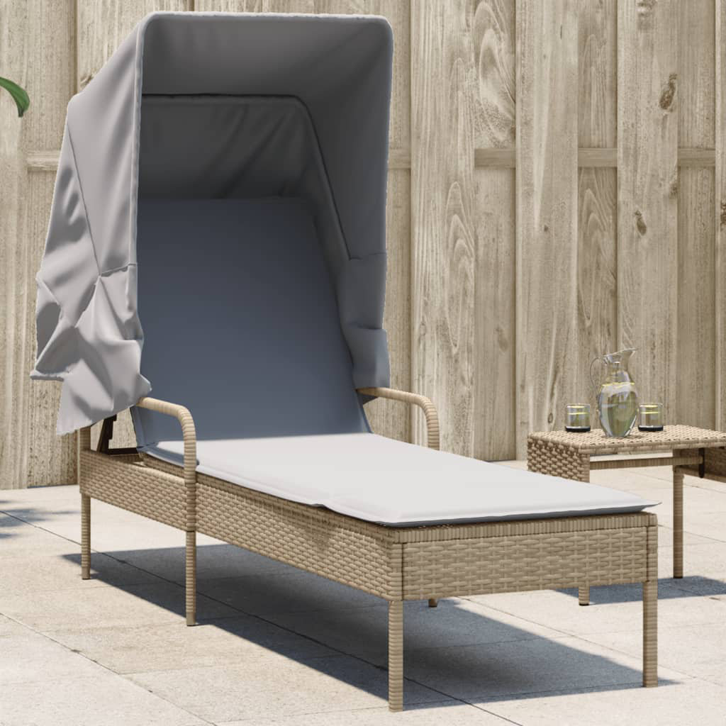 Vidaxl Sonnenliege Mit Dach Beige Poly Rattan