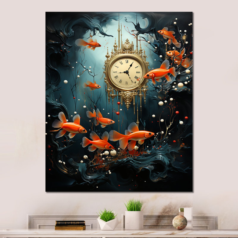 "Paysage sous-marin d'une horloge surréaliste" sur métal, H 40 po x l 30 po x P 1,5 po