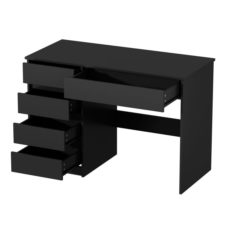 Bureau d'ordinateur à 5 tiroirs, bureau rectangulaire avec rangement pour la maison et le bureau (noir), Noir