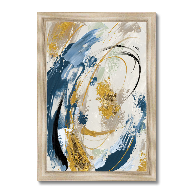 Blue Yellow Abstract - Painting, 34cm H x 24cm W x 2.3cm D, Natural Wood Framed Paper Print
