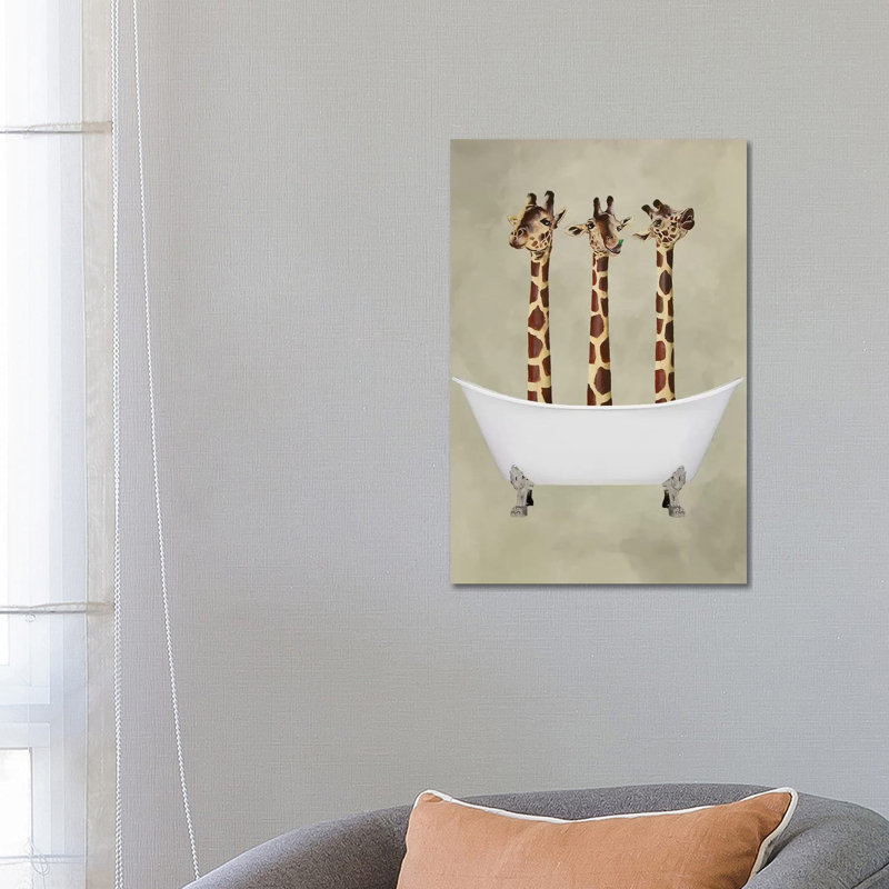 Giraffes In Bathtub by Coco De Paris - Wrapped Canvas Print, 66.04 cm H x 45.72 cm W x 1.91 cm D, No Frame