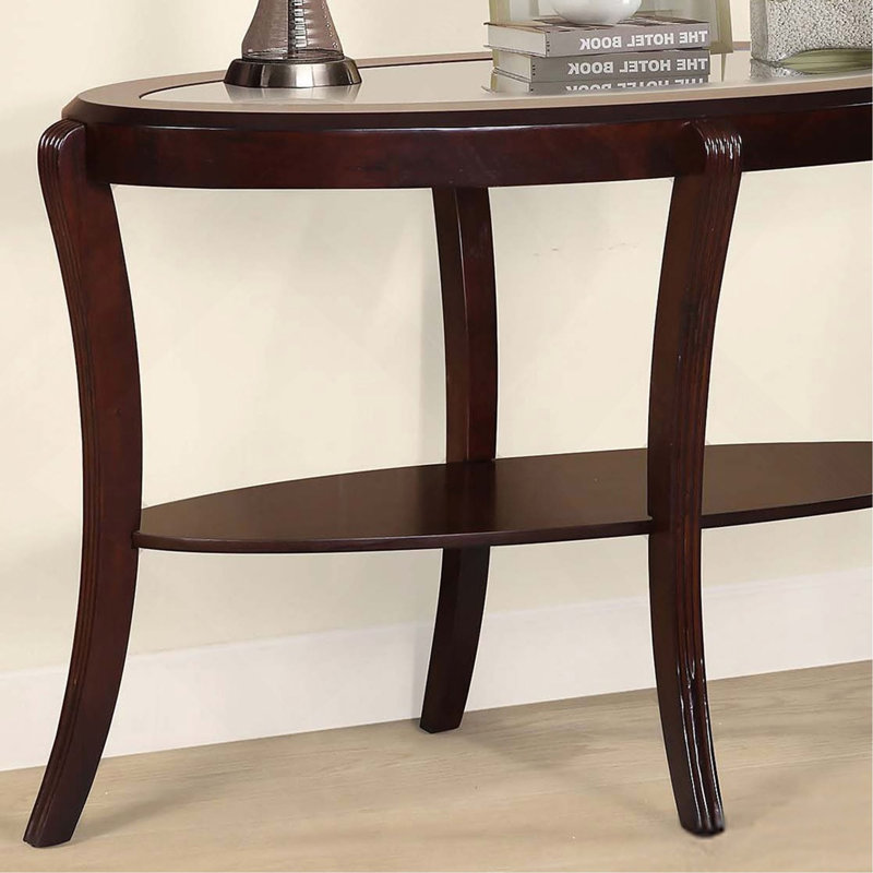Console 1 pièce Espresso / Cerisier foncé Canapé traditionnel avec tablette de rangement en verre trempé de 5 mm