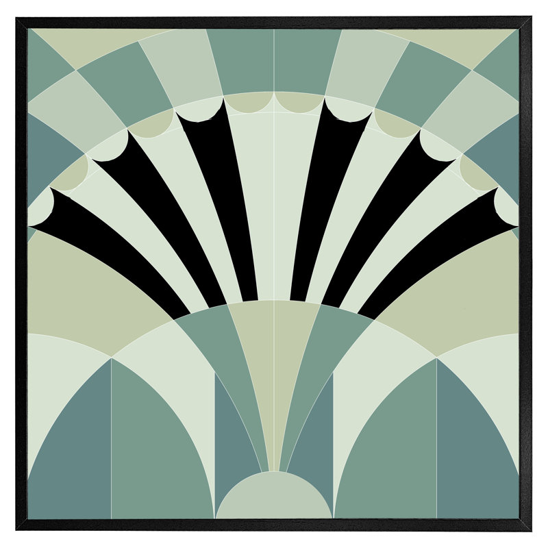 Aaliyaha Green Geo Arches - Single Picture Frame Print, 31cm H x 31cm W x 4cm D, Black Framed