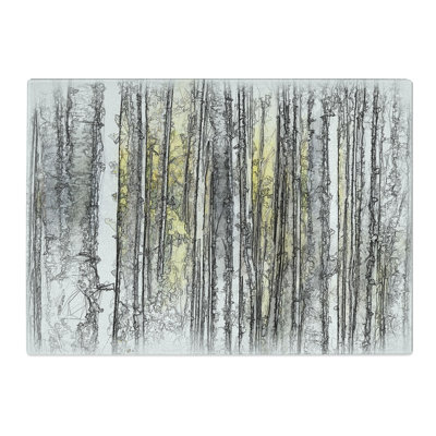 Tempered Glass Birch Tree Forest Sketch Chopping Board