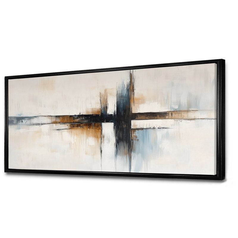 Gris, noir, spirituel, croix géométrique, flux II - impressions sur toile modernes, art abstrait encadré, H 12 po x l 20 po