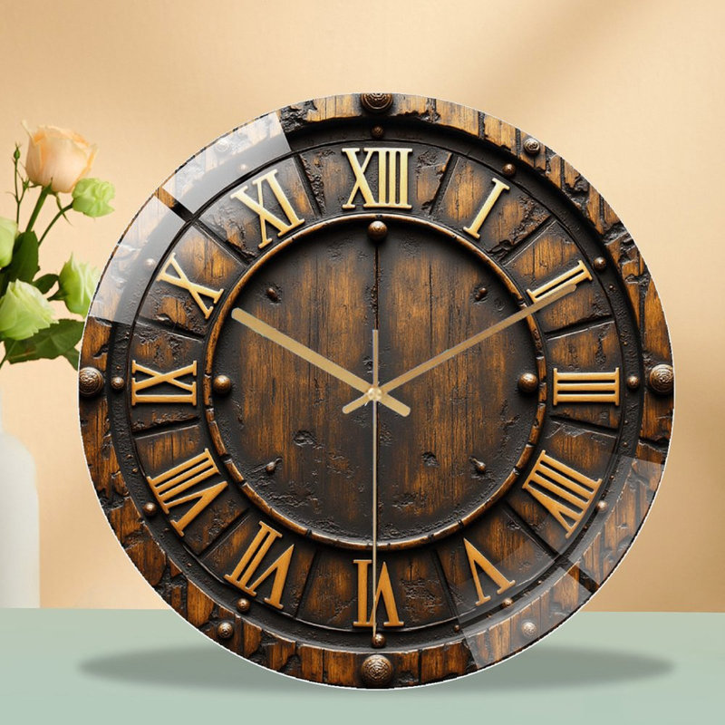 Horloge murale rétro en bois avec chiffres romains - horloge murale moderne en verre 12 po