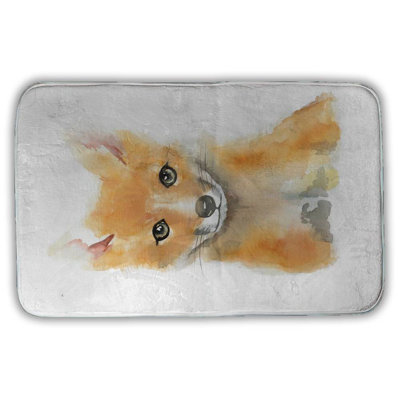 Watercolor baby fox Bath Mat with Non-Slip Backing - Quick Dry Memory Foam Bathroom Rug - Absorbent - Modern Plush Spa-Style - Machine Washable