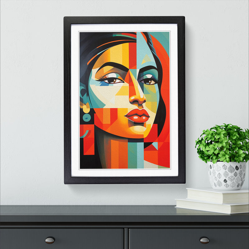 Indian Woman Constructivism No.2 - Single Picture Frame Print on Wood, Black Framed, 46cm H x 34cm W x 2cm D