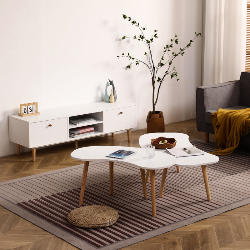 Accessoire de salon Cool Cool Nut, 34,38 x 20,4, pieds en bois massif, blanc et chêne, facile à construire, table basse contemporaine élégante, support, assemblage, conception pratique
