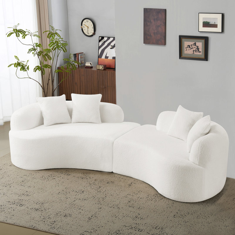 Boneless Curved Four Seater Full Compression Sponge Sofa, Teddy Velvet Fabric, No-Assembly Compact Sofa for Small Spaces & Apartments