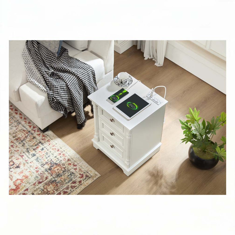 3 Drawer Sofa Side Table, White