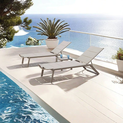 Folding Aluminum Beach Chair Outdoor Chaise Lounge Set with Table