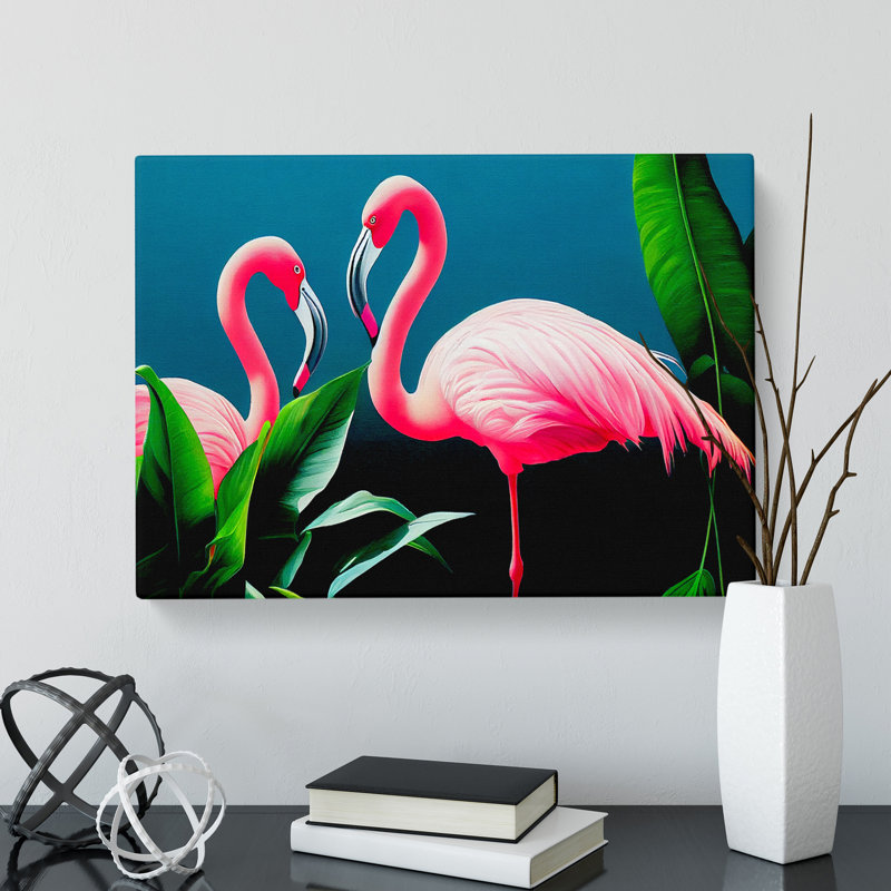 Attractive Flamingos - Wrapped Canvas, 50cm H x 76cm W x 3cm D