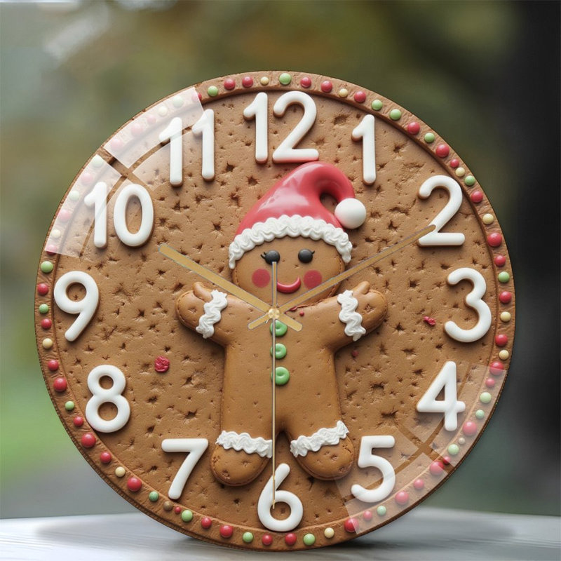 Horloge murale 12 po en verre Gingerbread-Man-Christmas-Modern