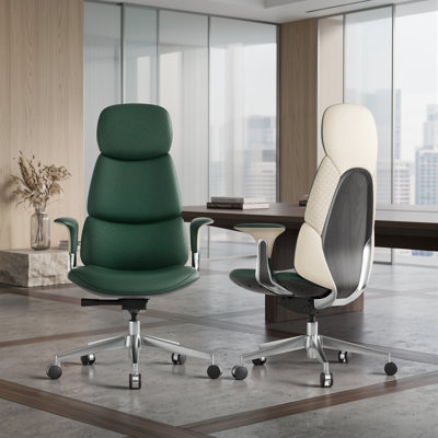 Top Grain Genuine Leather High Back Executive Office Chair, Embossed Pattern Upholstery, Home Desk Chair With Tilt Reclining, Adjustable Height & Seat Depth