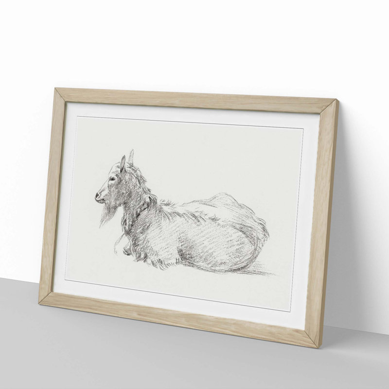 A Resting Goat by Jean Bernard - Single Picture Frame Print, Oak Framed, 45cm H x 63cm W x 2cm D