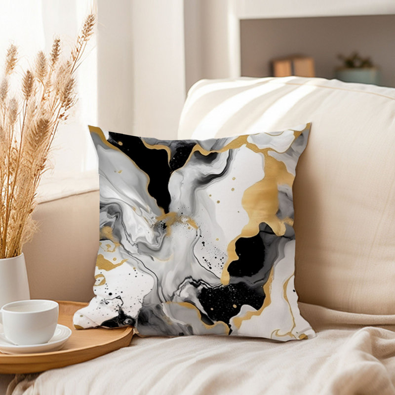 Abstract Black & Gold Strokes V Modern, 16"H x 16"W