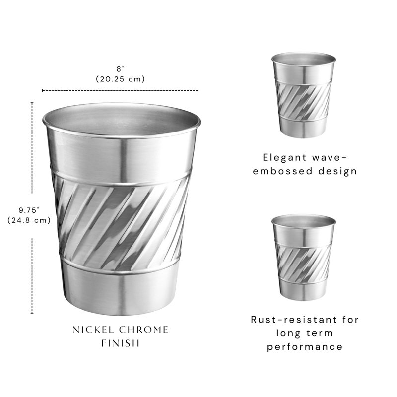 Poubelle Wave en métal gaufré 1,8 gallon Wave, Nickel chromé