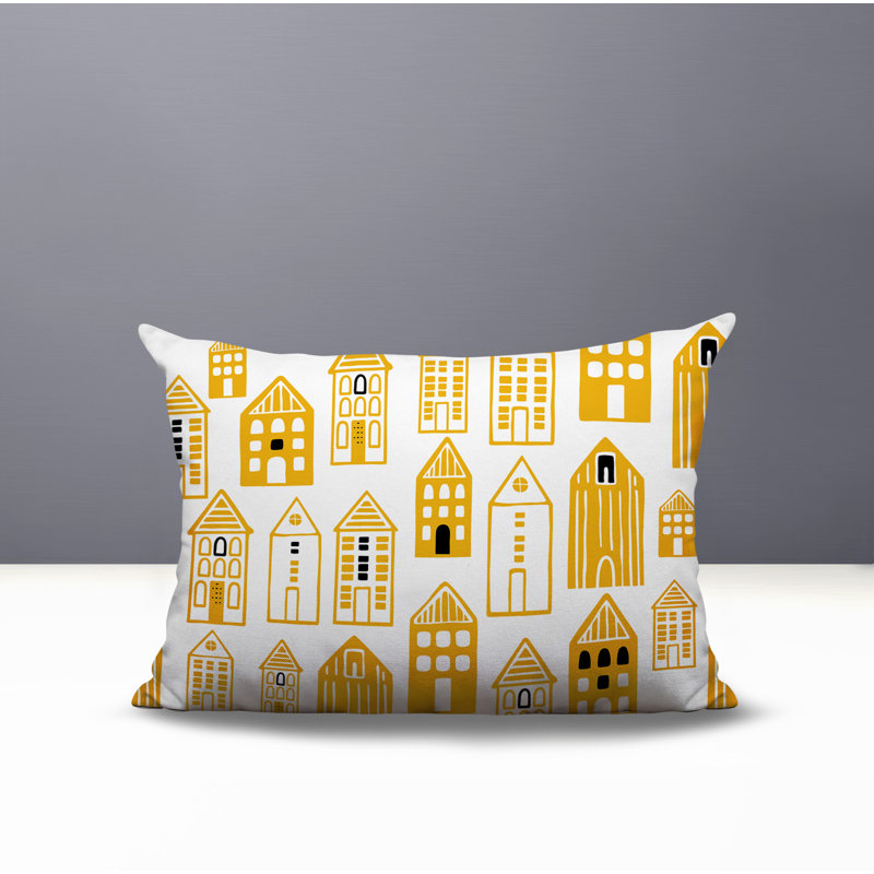 Oreiller rectangulaire réversible intérieur / extérieur Kirk Skandi Street, Rectangle H 14 po x l 20 po, Jaune