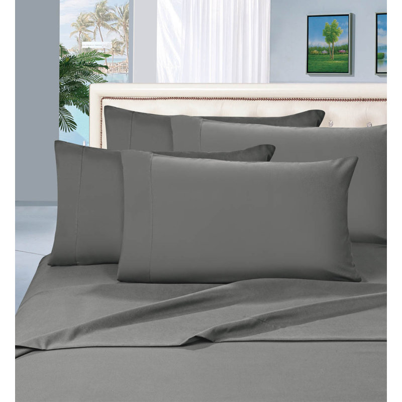 Ensemble de draps soyeux en microfibre avec drap-housse et taies d'oreiller, Gris, Très grand lit