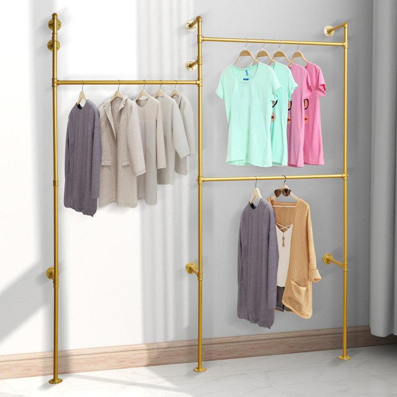 Heavy Duty  Rustic  Metal  Garment  Frame for  Bedroom, Living  room (Gold)