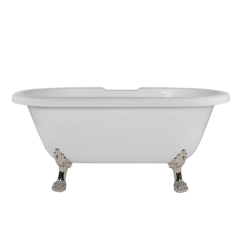 66.75'' x 30'' Freestanding Soaking Acrylic Bathtub, White / Polished Nickel