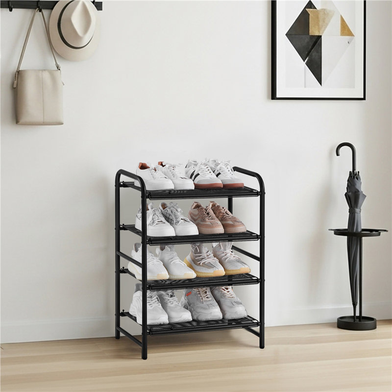 Expandable Shoe Rack for Entryway Hallway, Black, 20 Pairs-4Tier