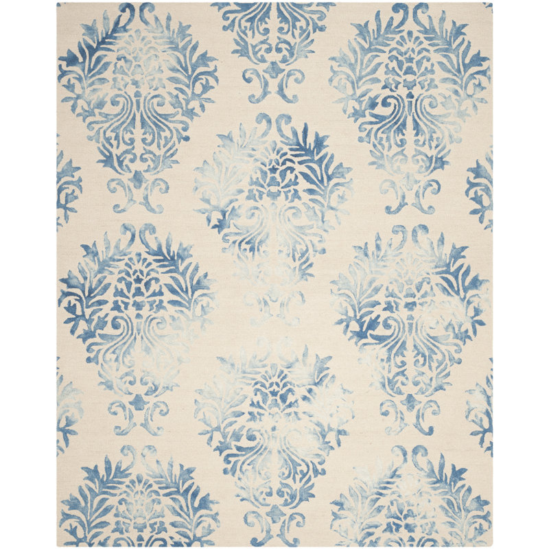 Oakton Hand Tufted Wool/Cotton Geometric Rug in Blue, Rectangle 3' x 5'