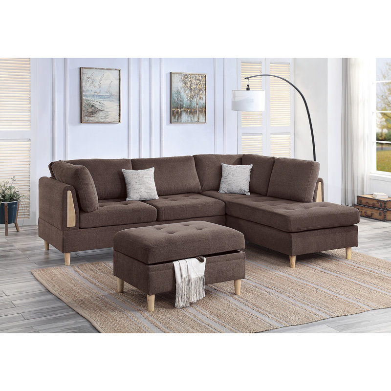 Ensemble de canapé modulaire réversible 3 pièces PCS, Chocolat