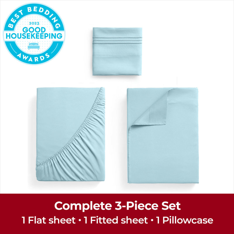 Ensemble de draps Mellanni 1800, Ensemble de draps pour taille de lit simple TG ave, Bleu pastel