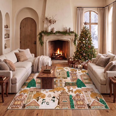 Tapis de Noël Village d'hiver Bonhomme de neige et rennes