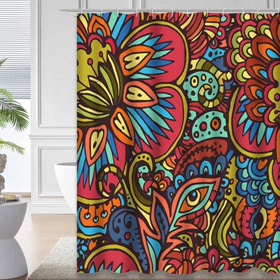 African Tribal Flower Jungle Exotic Tropical Shower Curtain with 12 Hooks