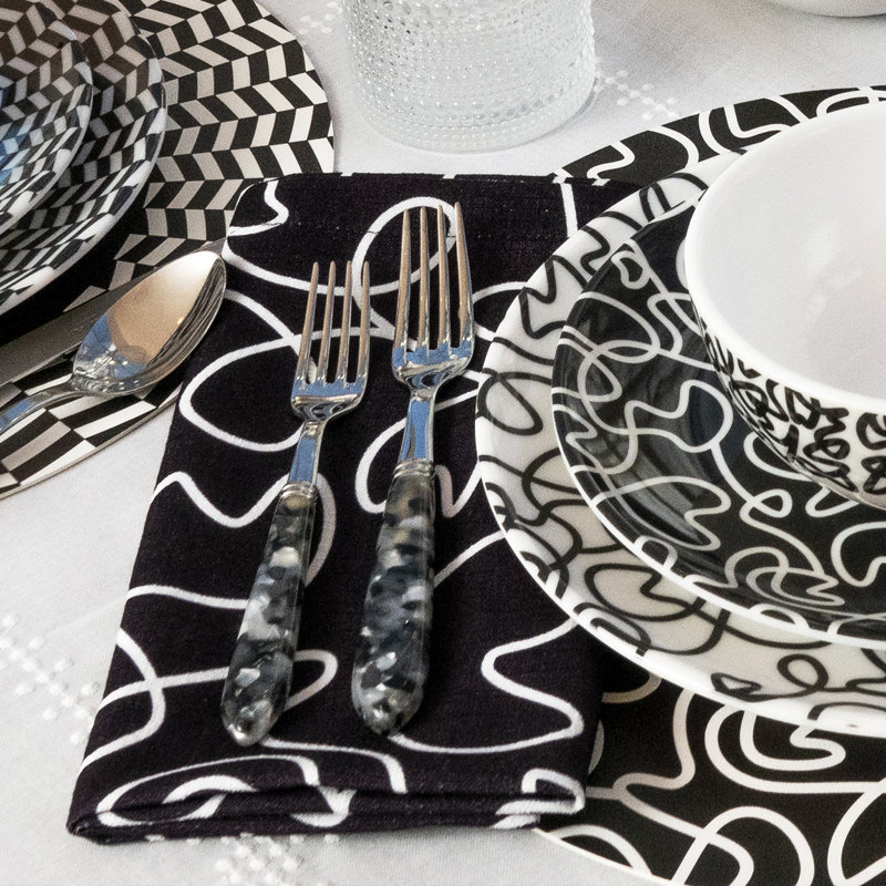 B&W Squiggly Salad Plate, Geometric Shapes, Black/White