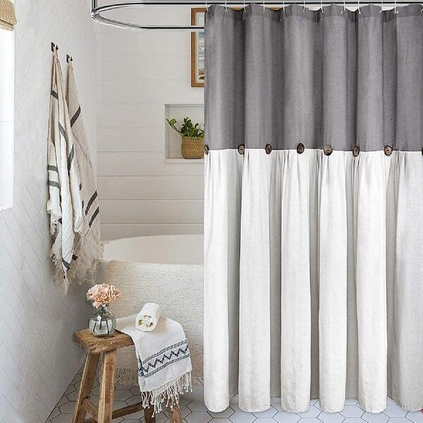 Latitude Run Linen Farmhouse Shower Curtain Button Bathroom With Grey And White Shower Curtains