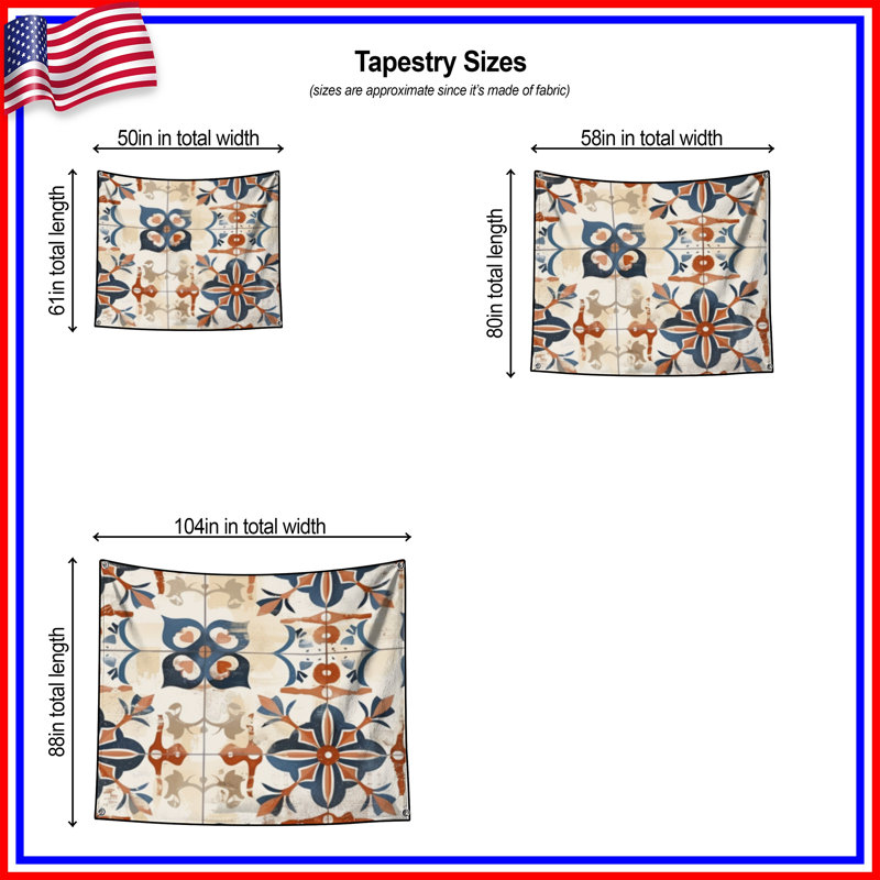 Ornate Floral Tile Wall Tapestry - Floral Wall Decor, 104in H x88 with 4 Grommets