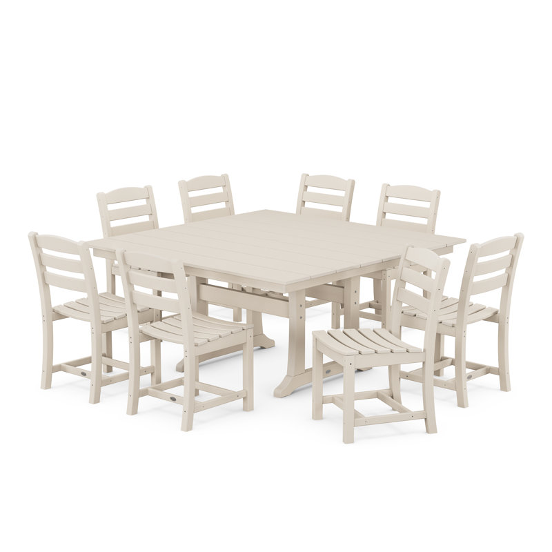 La Casa Café 9-Piece Farmhouse Trestle Dining Set, Sand