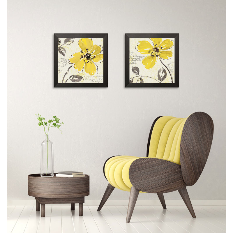«Windy Yellow I and Windy Yellow II», ensemble de 2 reproductions d'impressions, Papier avec cadre noir