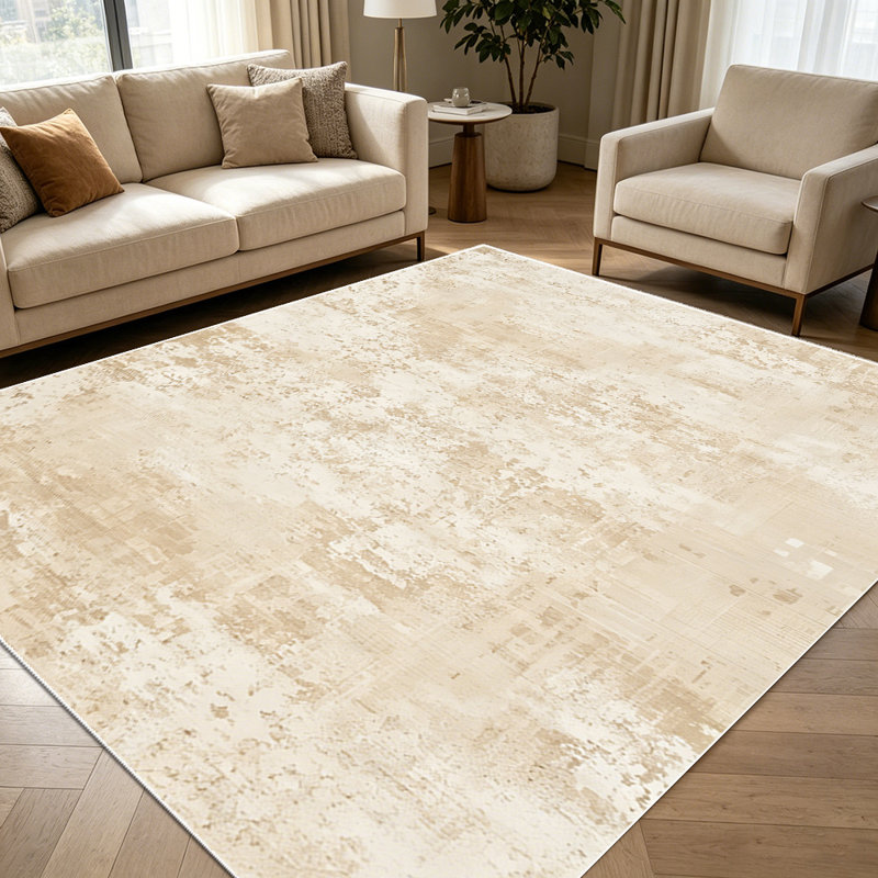 1PC neutral beige distressed linen textured area rugs for Living Room, Soft and Comfortable, Suitable for all seasons, easy-to-maintain, machine washable Indoor floor mat, Under Table Farmhouse suitable for dining table, bedroom, entryway, kitchen,