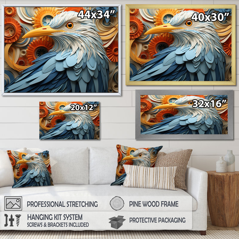 «Seagull Coastal Guardian Geometric IV», reproduction d'art sur toile, Cadre doré à une seule photo
