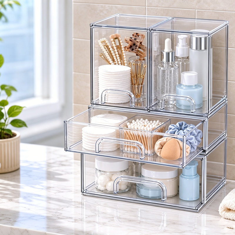 4-Pack Acrylic Baby Bottle Storage Organizer, Stackable Clear Drawer Container for Countertop, Vanity, Bathroom, Cabinet & Pantry, 2M2L